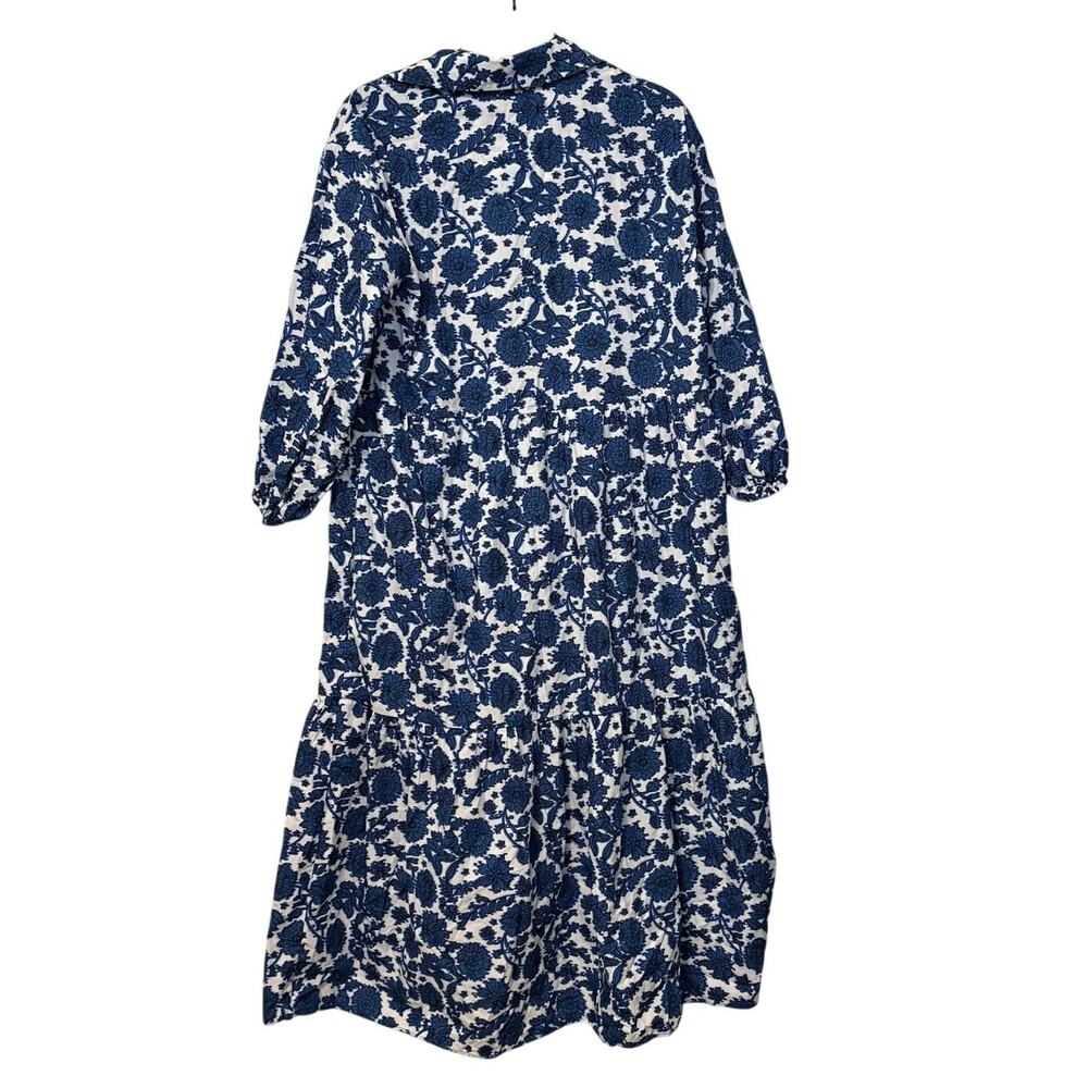 Anthropologie 100% Cotton Blue White Talavera Floral MidiDress Size Small Petite - Picture 3 of 5